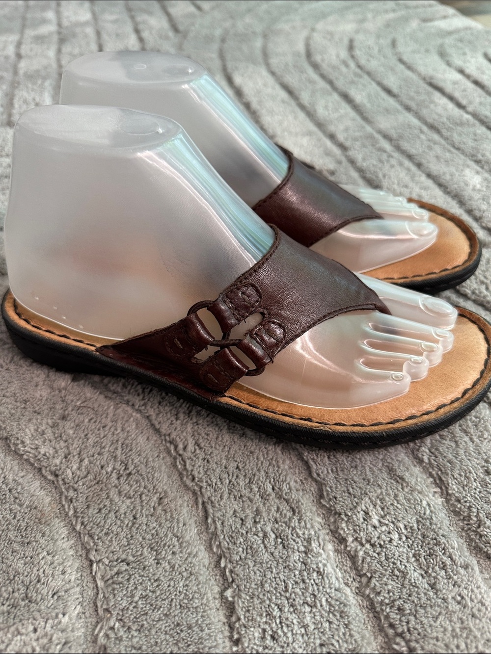 Minnetonka Brown Leather Slide Sandals
